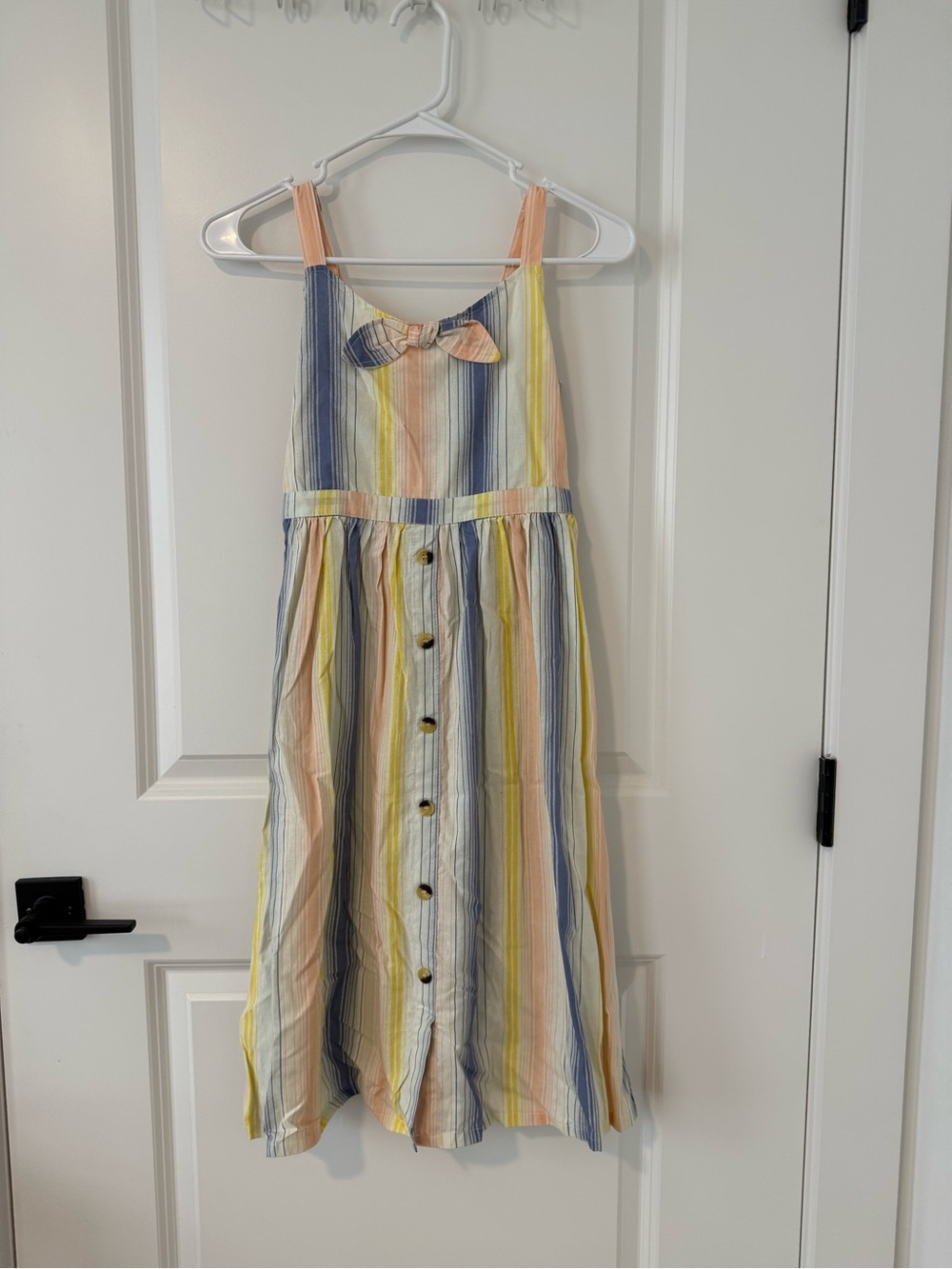 Jessica Simpson Girls’ Pastel Striped Tie-Neck Sundress in Blue, Yellow & Peach